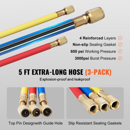 AC Gauge Set – 3 Way AC Manifold Gauge Set for R134A R22 R12 R502