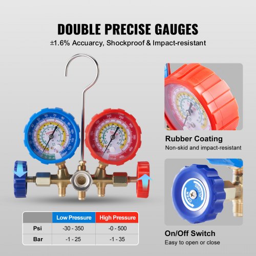 AC Gauge Set – 3 Way AC Manifold Gauge Set for R134A R22 R12 R502