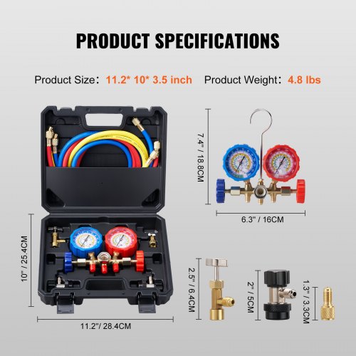 AC Gauge Set – 3 Way AC Manifold Gauge Set for R134A R22 R12 R502
