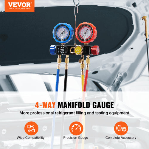 4 Way AC Gauge – AC Manifold Gauge Set for R134A R22 R12 R410A Refrigerant