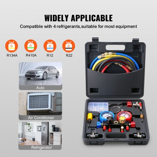 4 Way AC Gauge – AC Manifold Gauge Set for R134A R22 R12 R410A Refrigerant