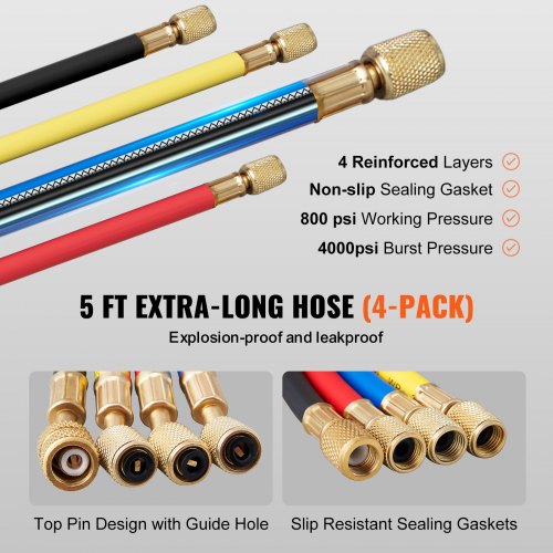 4 Way AC Gauge – AC Manifold Gauge Set for R134A R22 R12 R410A Refrigerant