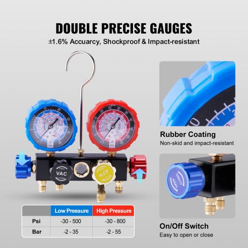 4 Way AC Gauge – AC Manifold Gauge Set for R134A R22 R12 R410A Refrigerant