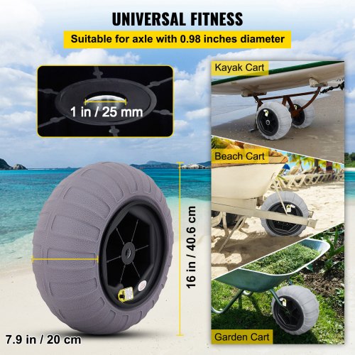 Beach Balloon Wheels 16 Replacement Sand Tires TPU Cart Tires for Kayak