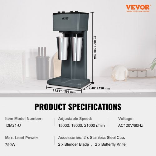 Milkshake Maker 375W x 2 Electric Milkshake Machine Double Heads Drink