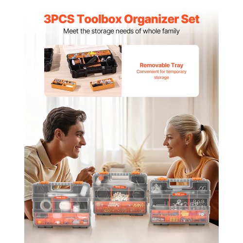 3Pack Small Parts Organizer 21 Compartments Tools Organizer Box with Removable