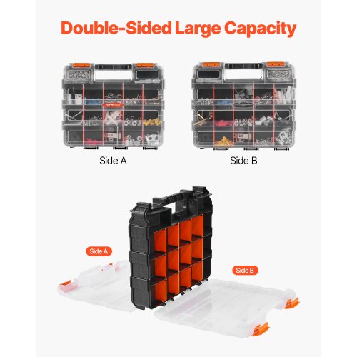 Small Parts Organizer 34Compartment Double Side Tools Organizer Box with 24