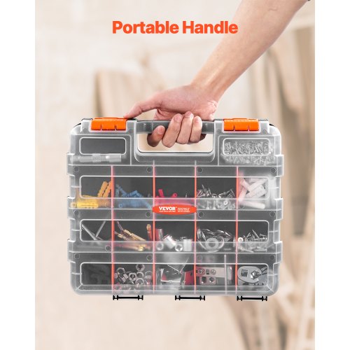 Small Parts Organizer 34Compartment Double Side Tools Organizer Box with 24
