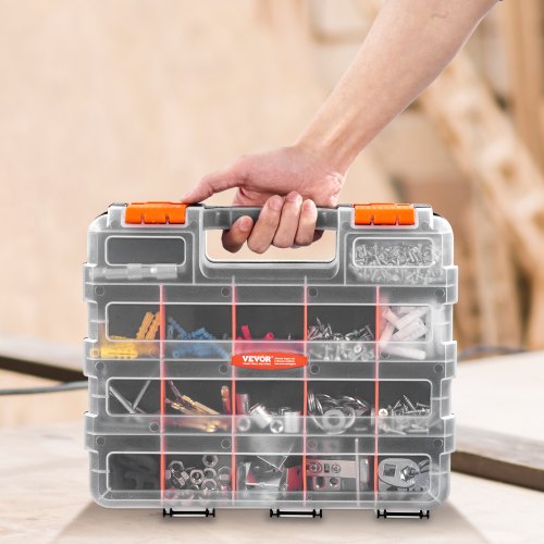 Small Parts Organizer 34Compartment Double Side Tools Organizer Box with 24