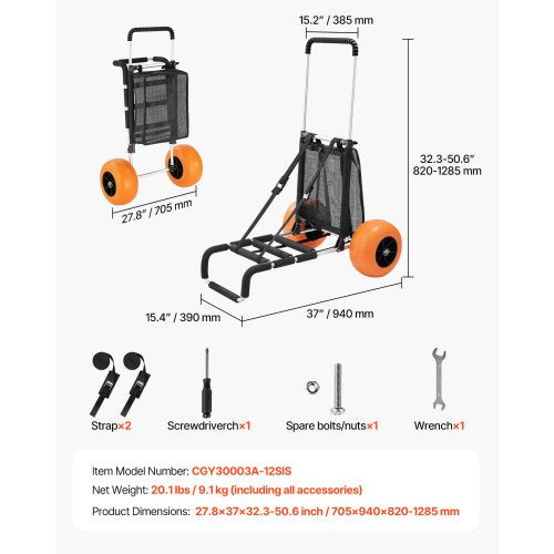 Beach Dolly with Big Wheels for Sand 299 x 154 Cargo Deck w 12 Solid
