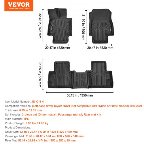 Automotive Floor Mats Fits for Toyota RAV4 Not for Hybrid or Prime