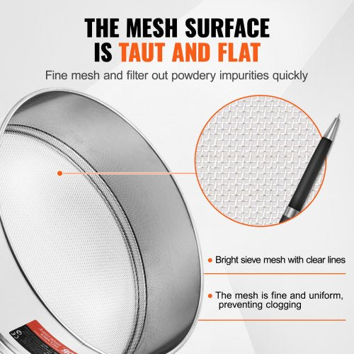 Flour Sieve Fine Mesh 12 Mesh Flour Sifter 304 Stainless Steel Fine Mesh