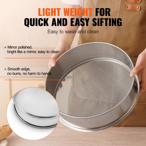 Flour Sieve Fine Mesh 12 Mesh Flour Sifter 304 Stainless Steel Fine Mesh