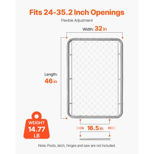 Chain Link Fence Gate 32 x 46 in Adjustable Chain Link Fence Panel Fit