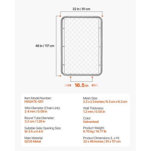 Chain Link Fence Gate 32 x 46 in Adjustable Chain Link Fence Panel Fit