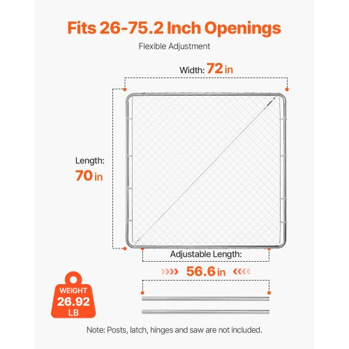 Chain Link Fence Gate 70 x 72 in Adjustable Chain Link Fence Panel Fit 3
