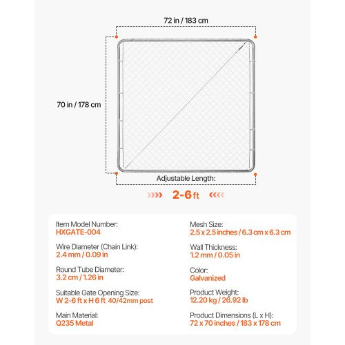 Chain Link Fence Gate 70 x 72 in Adjustable Chain Link Fence Panel Fit 3