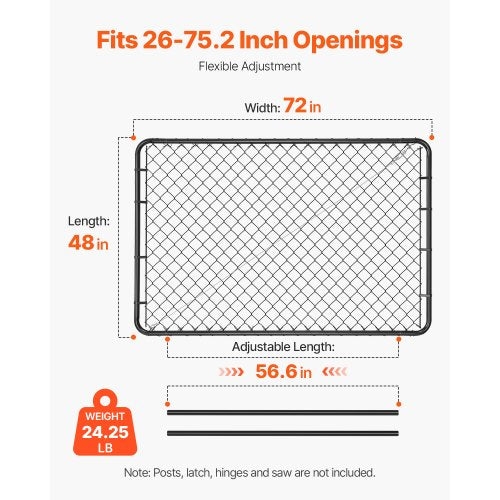 Chain Link Fence Gate 72 x 48 in Adjustable Chain Link Fence Panel Fit