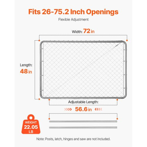 Chain Link Fence Gate 72 x 48 in Adjustable Chain Link Fence Panel Fit