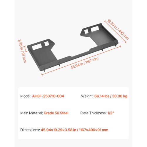 12 In Skid Steer Mount Plate Universal Quick Attach Cut Out Design Easy To