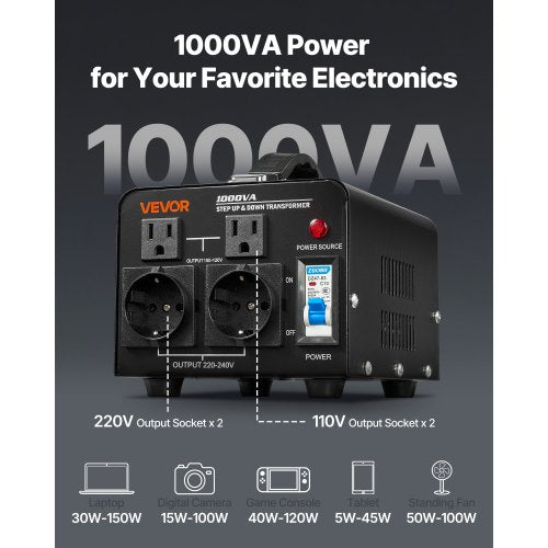 Voltage Converter Transformer 1000VA Heavy Duty Step UpDown Power