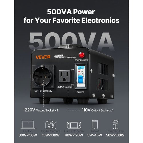 Voltage Converter Transformer 500VA Heavy Duty Step UpDown Power