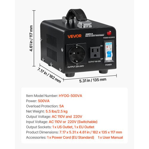 Voltage Converter Transformer 500VA Heavy Duty Step UpDown Power