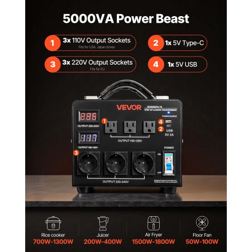 Voltage Auto Converter Transformer 5000VA Heavy Duty Step UpDown Power