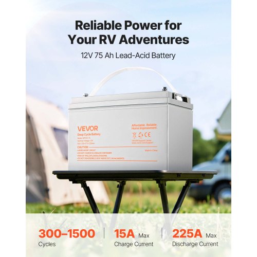 12V 75Ah Deep Cycle Battery Sealed AGM Technology Rechargeable Lead Acid