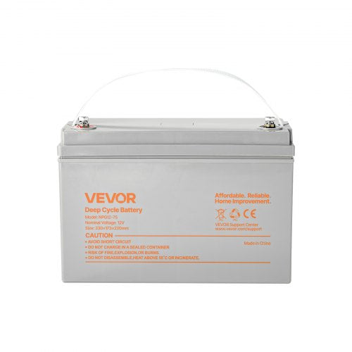 12V 75Ah Deep Cycle Battery Sealed AGM Technology Rechargeable Lead Acid