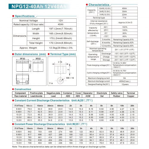 Deep Cycle Battery 12V 40AH AGM Marine Rechargeable Battery High
