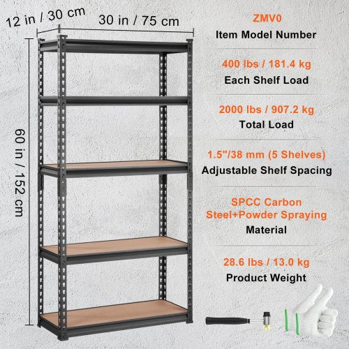 Storage Shelving Unit 5Tier Adjustable 2000 lbs Capacity Heavy Duty
