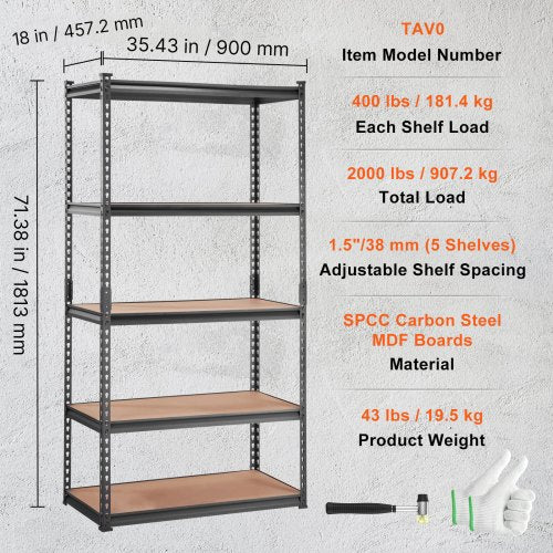 Storage Shelving Unit 5Tier Adjustable 2000 lbs Capacity Heavy Duty