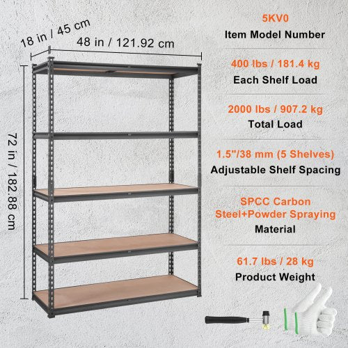 Storage Shelving Unit 5Tier Adjustable 2000 lbs Capacity Heavy Duty