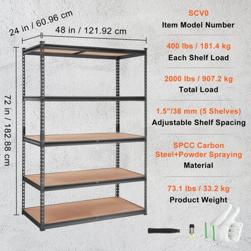 Storage Shelving Unit 5Tier Adjustable 2000 lbs Capacity Heavy Duty