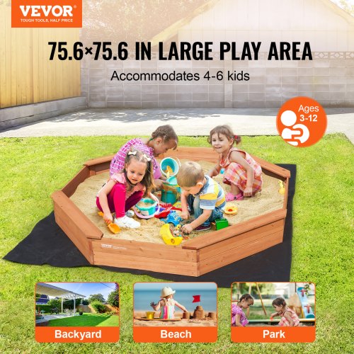 Wooden Sandbox with Cover 756 x 756 x 9.1 in Octagonal Sand Box Sand Pit