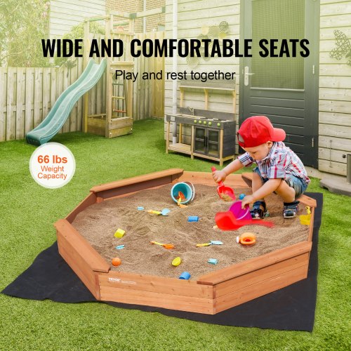 Wooden Sandbox with Cover 756 x 756 x 9.1 in Octagonal Sand Box Sand Pit