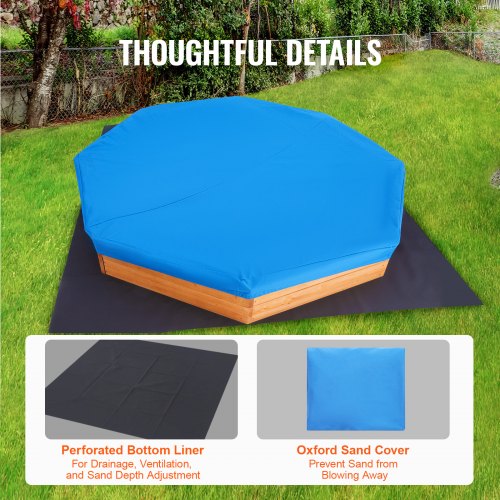 Wooden Sandbox with Cover 756 x 756 x 9.1 in Octagonal Sand Box Sand Pit