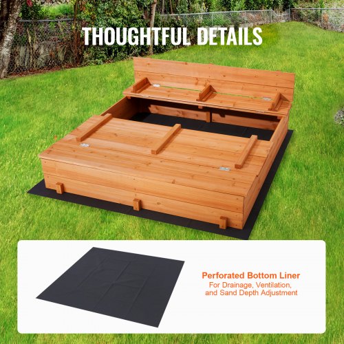 Wooden Sandbox 524 x 472 x 16.9 in Sand Box Sand Pit with Foldable Bench