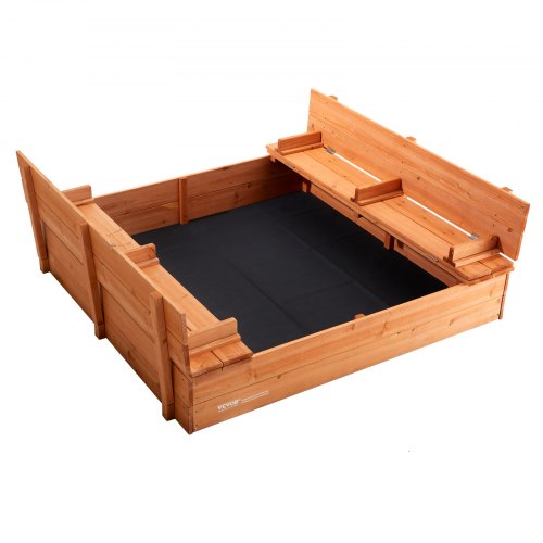 Wooden Sandbox 524 x 472 x 16.9 in Sand Box Sand Pit with Foldable Bench