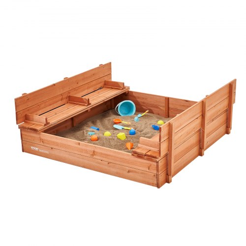 Wooden Sandbox 524 x 472 x 16.9 in Sand Box Sand Pit with Foldable Bench
