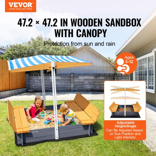 Wooden Sandbox with Canopy 573 x 472 x 47.2 in Sand Box Sand Pit with Canopy