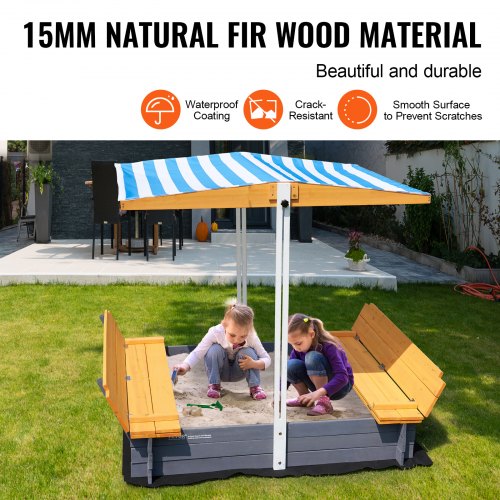 Wooden Sandbox with Canopy 573 x 472 x 47.2 in Sand Box Sand Pit with Canopy