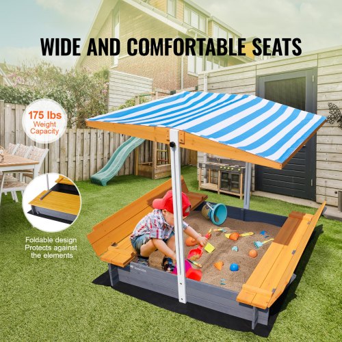 Wooden Sandbox with Canopy 573 x 472 x 47.2 in Sand Box Sand Pit with Canopy
