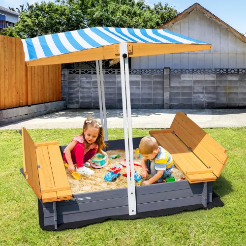 Wooden Sandbox with Canopy 573 x 472 x 47.2 in Sand Box Sand Pit with Canopy