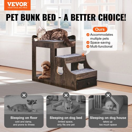 Pet Bunk Bed with Removable Stairs DogCat Window Perch with Storage