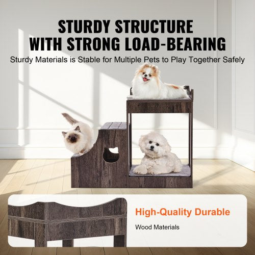 Pet Bunk Bed with Removable Stairs DogCat Window Perch with Storage