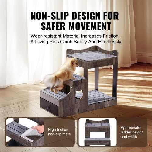 Pet Bunk Bed with Removable Stairs DogCat Window Perch with Storage