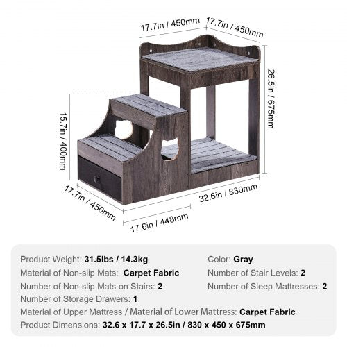 Pet Bunk Bed with Removable Stairs DogCat Window Perch with Storage
