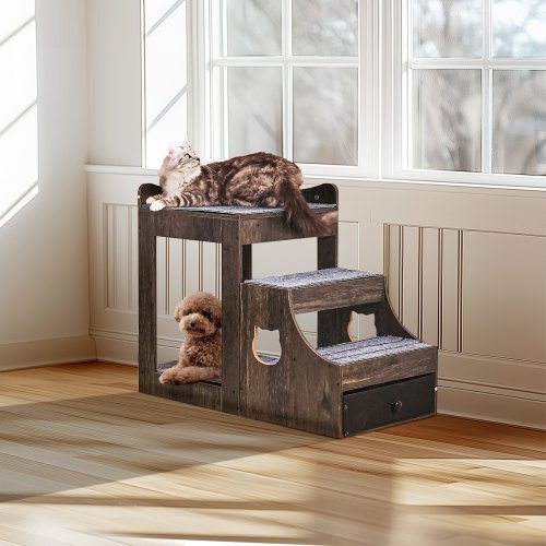 Pet Bunk Bed with Removable Stairs DogCat Window Perch with Storage